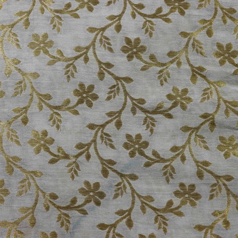 AS45339 Pure Dyeable Munga With Golden Floral Pattern White 1