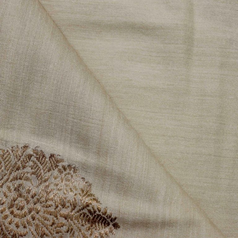 AS45344 Pure Dyeable Munga With Leaf Pattern Cream 2