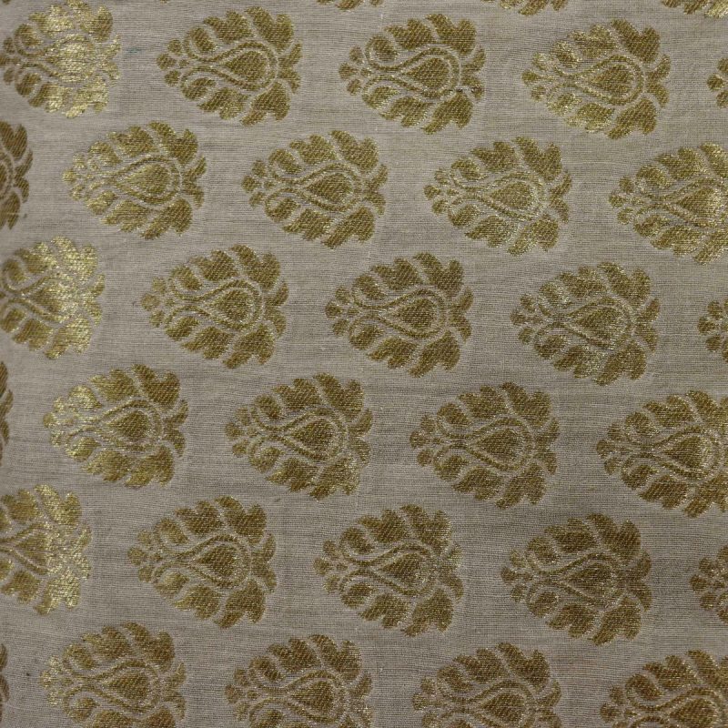 AS45348 Pure Dyeable Munga With Golden Leaf Pattern Cream 1