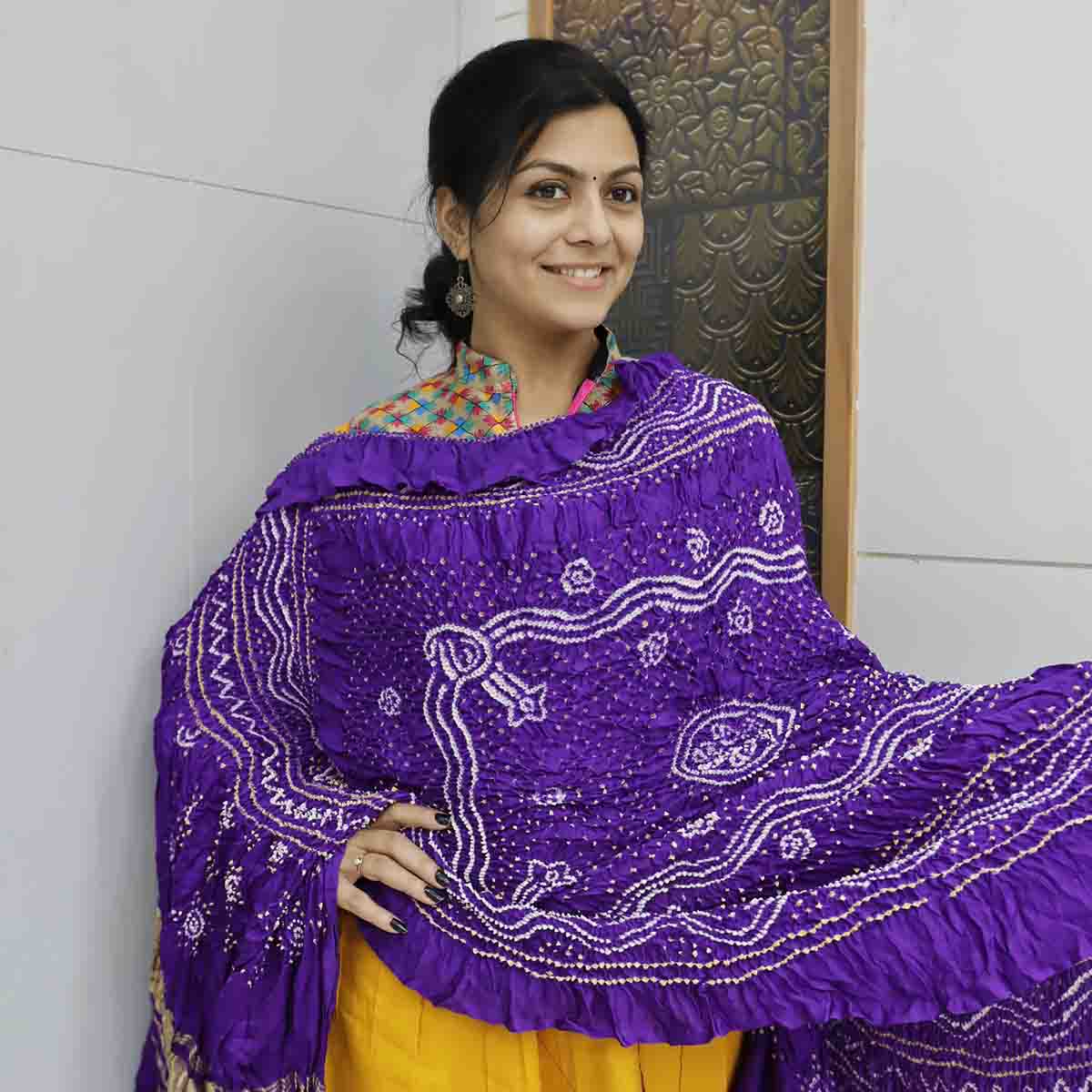 Bandhani Gajji Silk Dupatta With Chandrakhani Pattern Dark Purple (2)