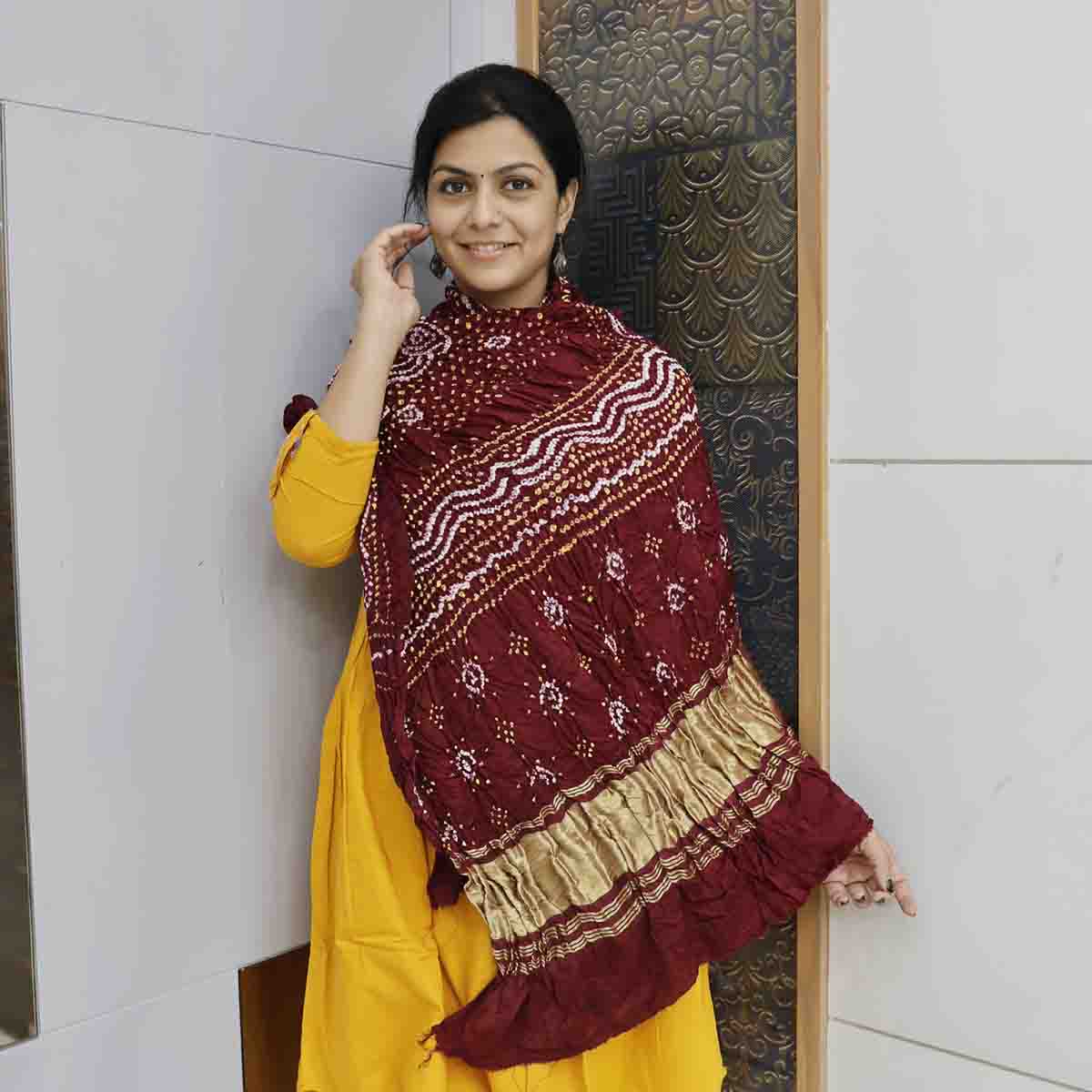 Bandhani Gajji Silk Dupatta With Chandrakhani Pattern Maroon (2)