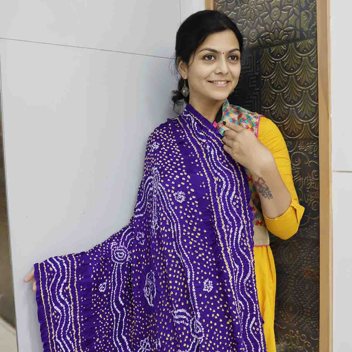 Bandhani Gajji Silk Dupatta With Chandrakhani Pattern Purple (2)