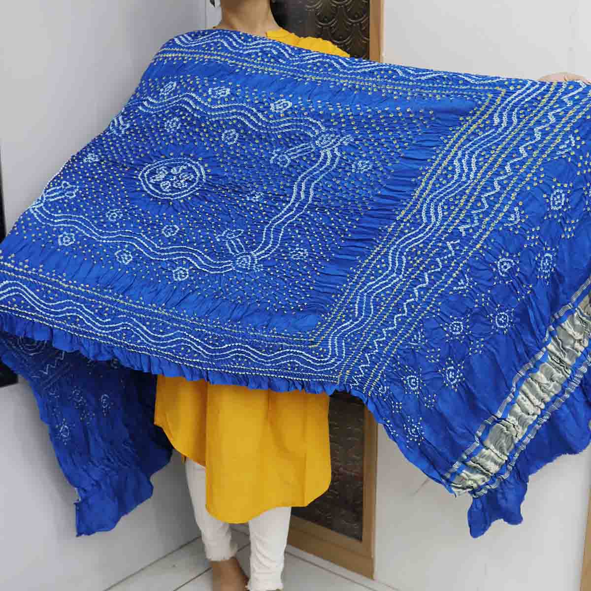 Bandhani Gajji Silk Dupatta With Chandrakhani Pattern Royal Blue (2)