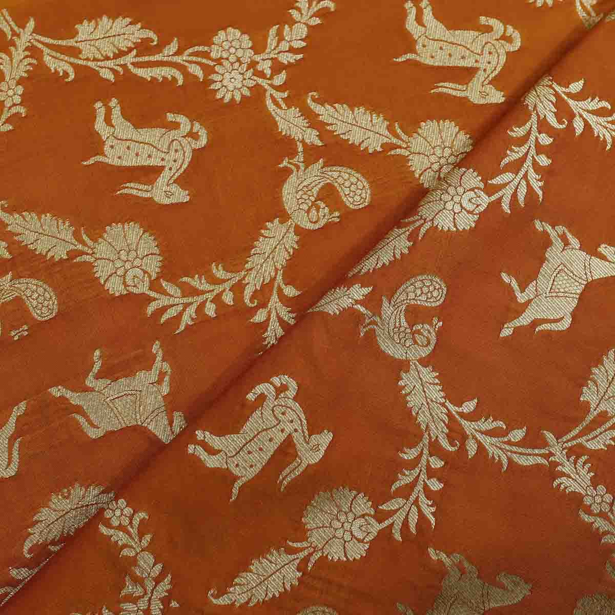 Bandhani Silk Shikara Zari Golden Weave Dark Orange