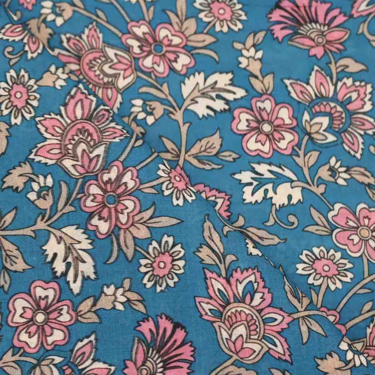 Pure Mul Cotton With Blue Floral Pattern