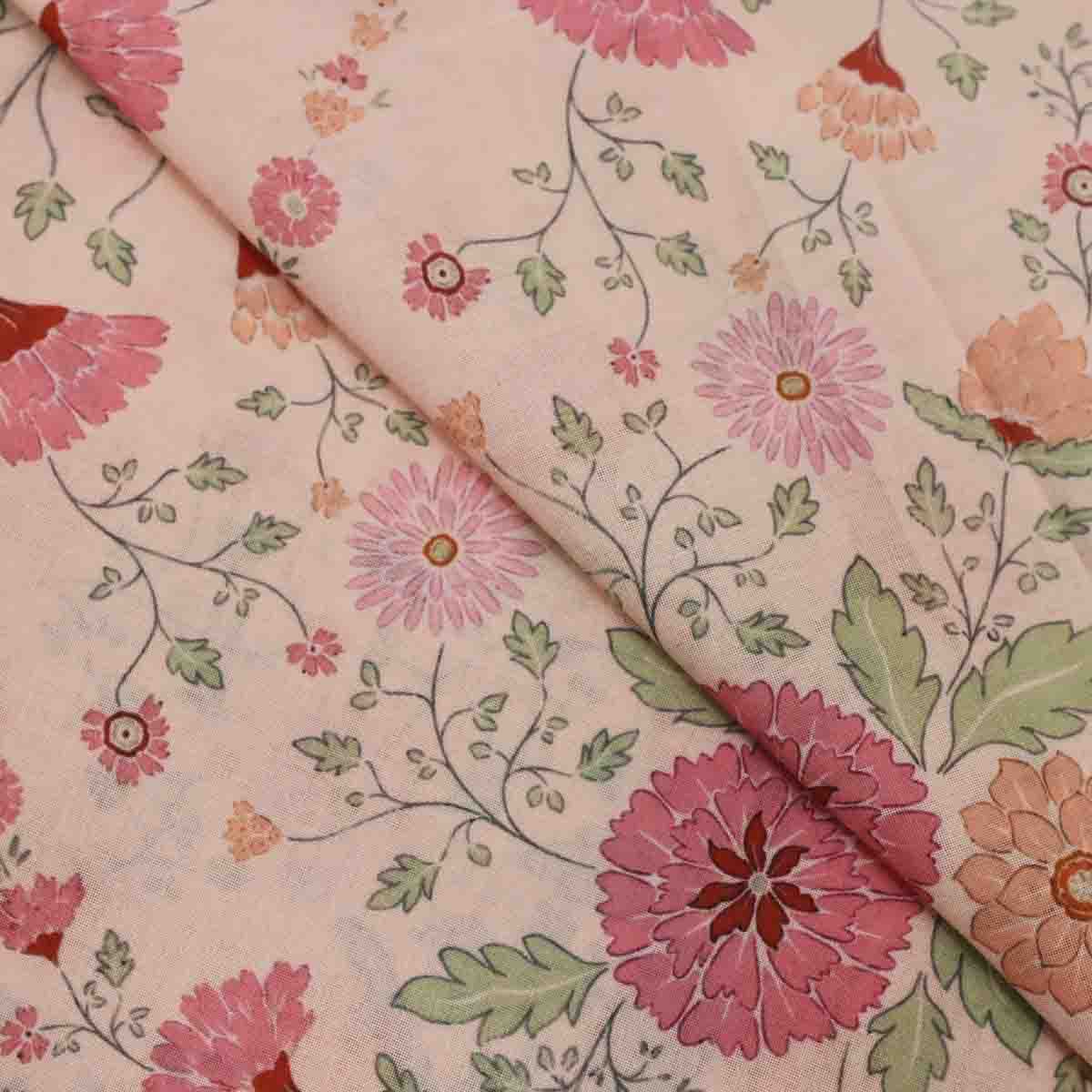 Pure Mul Cotton With Pink & Peach Floral Pattern