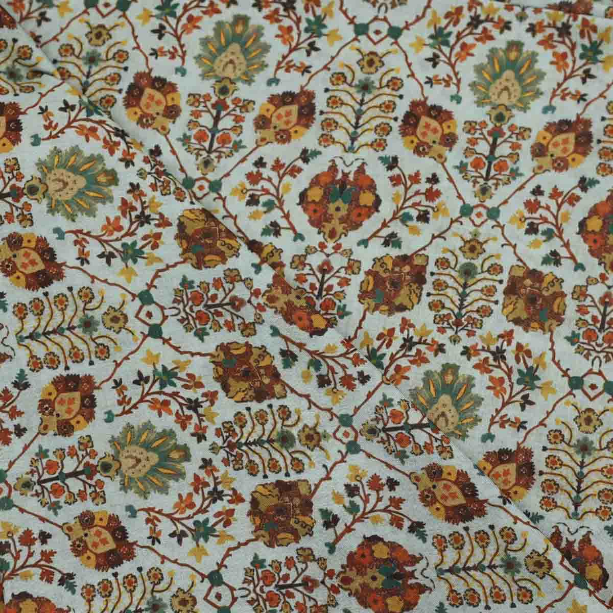 Pure Mul Cotton With Red Blue Mustrad Floral Pattern