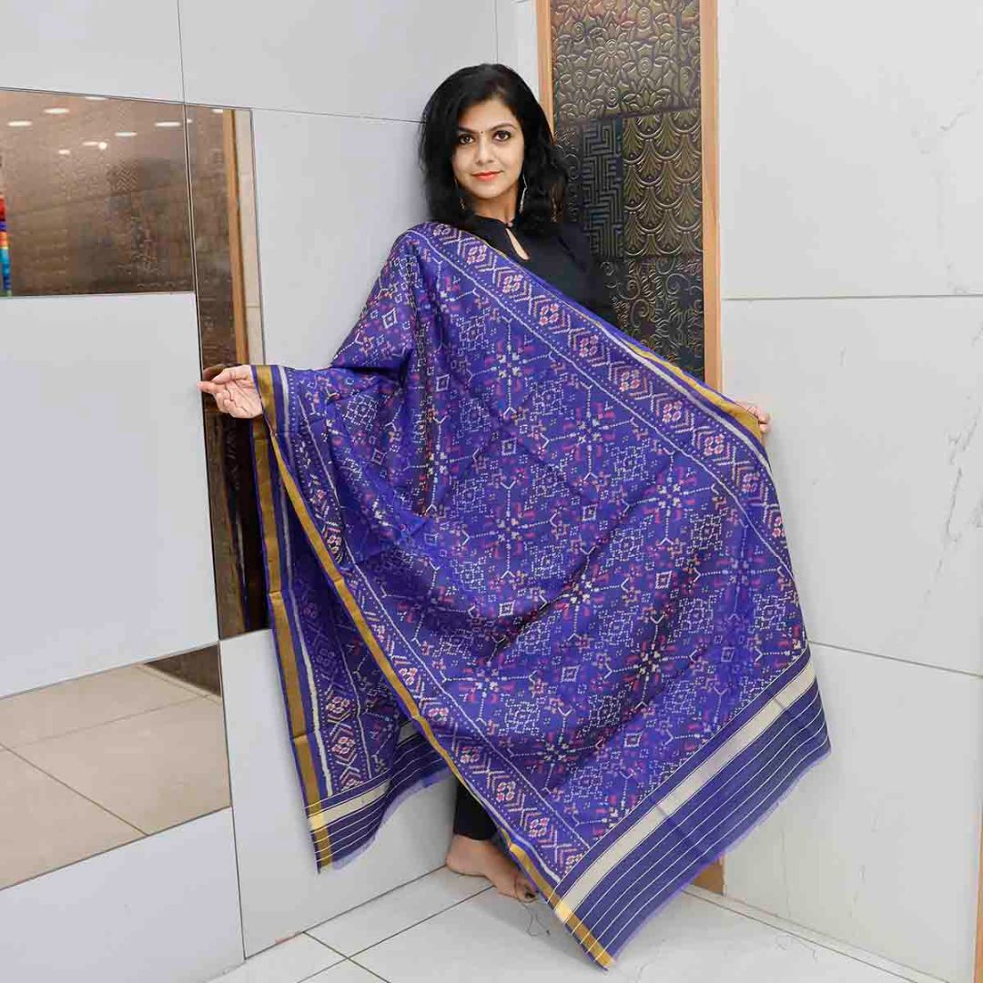 Pure Silk Handloom Double Ikkat Patan Patola Duppatta Purple