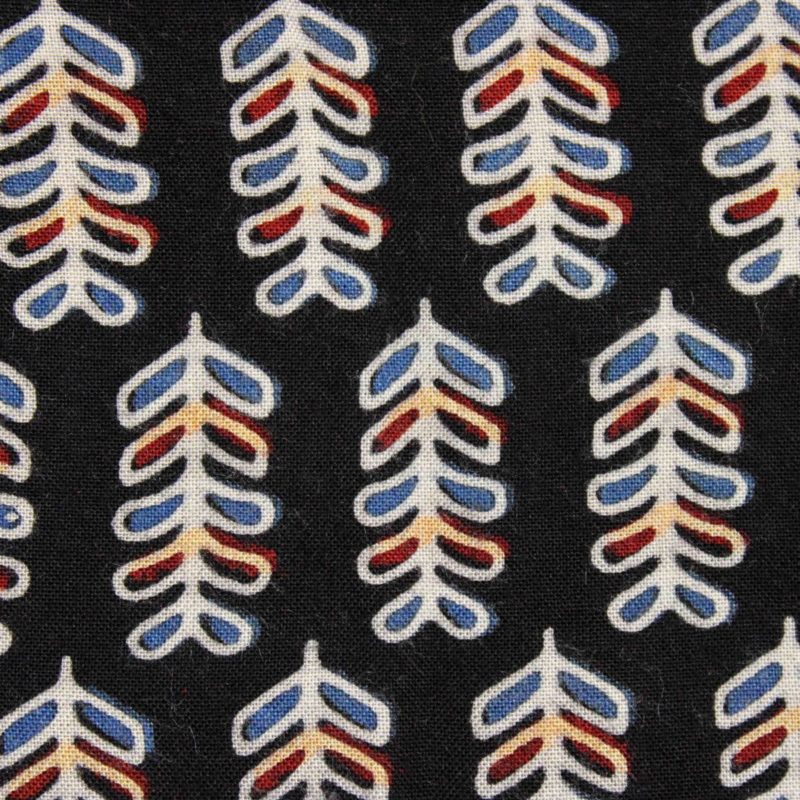 Black Exclusive Handloom Cotton Modal Ajrak Leaf Printed Fabric 2