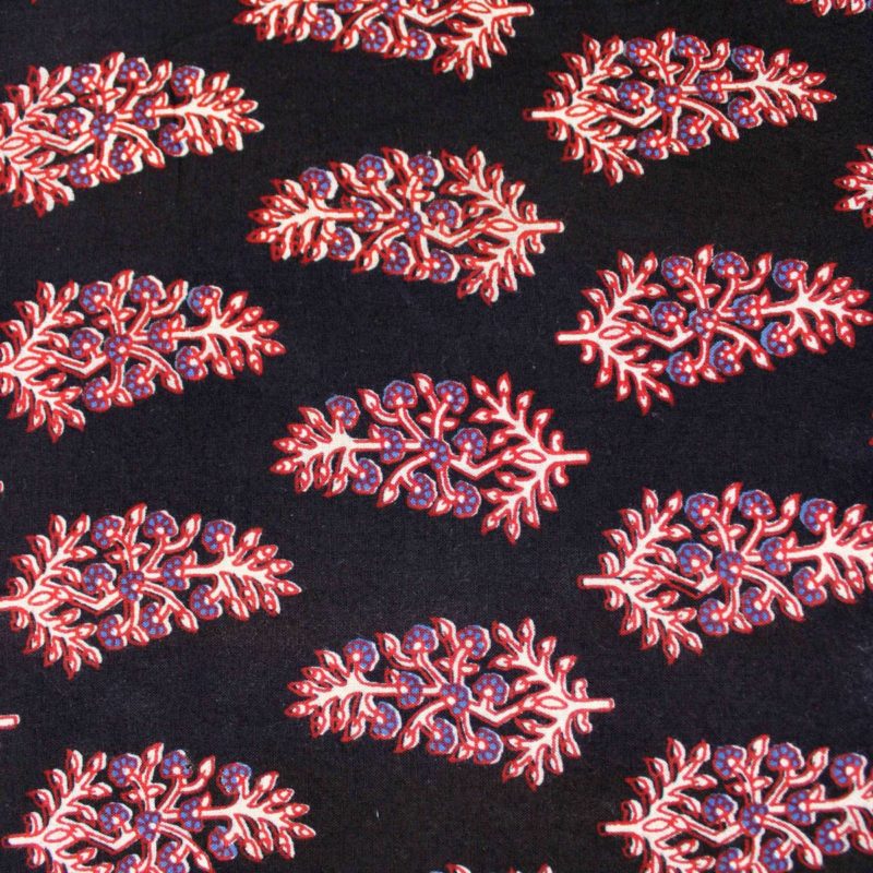 Black Exclusive Handloom Cotton Modal Ajrak With Pink And Violet Leaf Printed Fabric 1