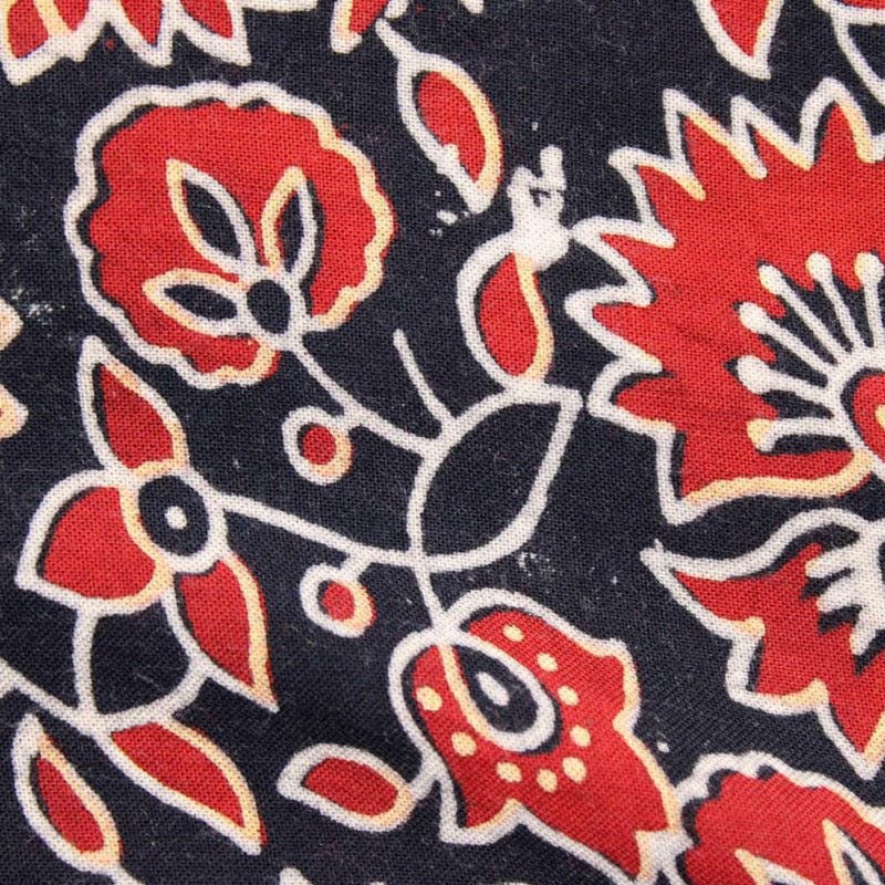 Black Exclusive Handloom Cotton Modal Ajrak With Red Floral Printed Fabric 2