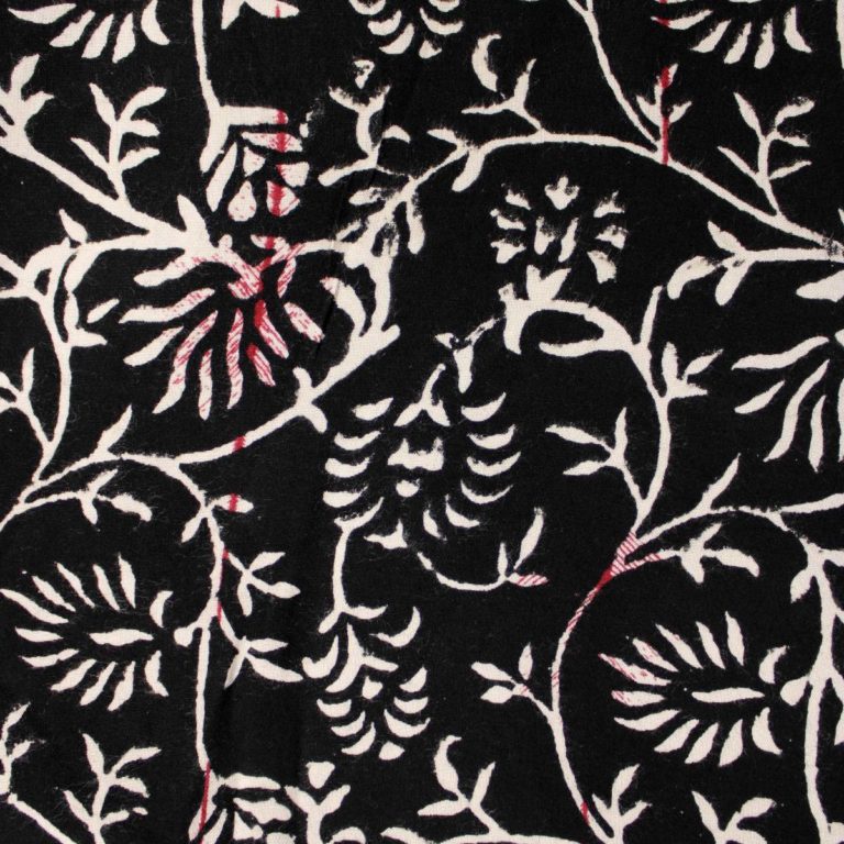 Black Exclusive Handloom Cotton Modal Ajrak With White And Red Tint Floral Printed Fabric 1