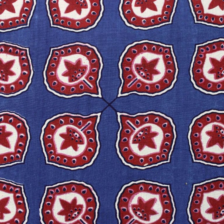 Dark Indigo Blue Exclusive Handloom Cotton With Red Organic Nature Ajrak Printed Fabric 1