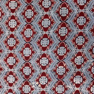 Denim Blue Exclusive Handloom Cotton Ajrak With Red Floral Printed Fabric 1