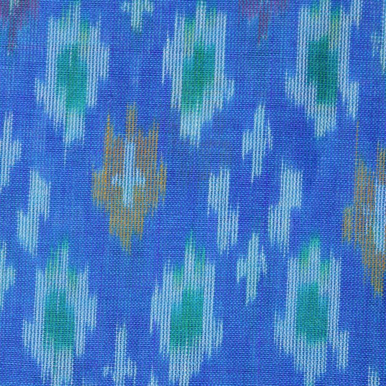 Exclusive Azure Blue Pure Handloom Silk Ikat With Multicolor Designed Fabric 2