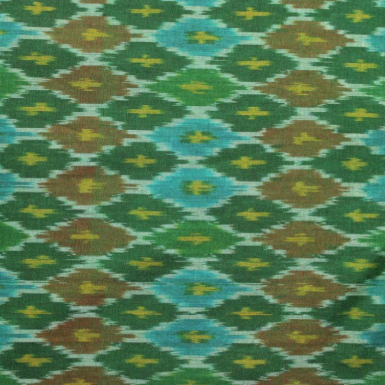 Exclusive Green Palatte Pure Handloom Silk Ikat With Multicolor Designed Fabric 1