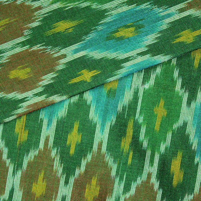 Exclusive Green Palatte Pure Handloom Silk Ikat With Multicolor Designed Fabric 3
