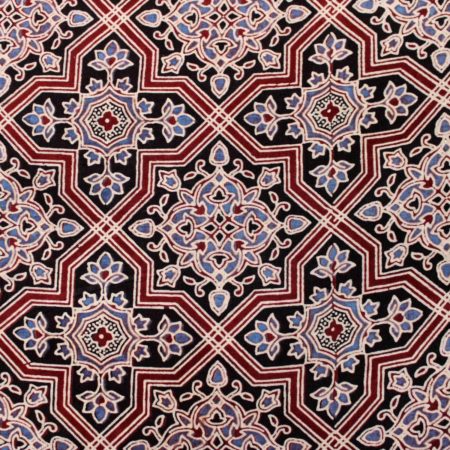 Exclusive Handloom Cotton With Ajrak Floral Printed Fabric Maroon And Black 1
