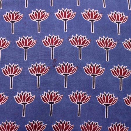 Indigo Blue Exclusive Handloom Cotton Ajrak Lotus Printed Fabric 1