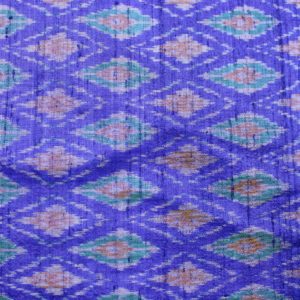 Intrigued Blue Raw Silk Ikat With Multi Color Geometrical Design Finely Knitted Fabric 1