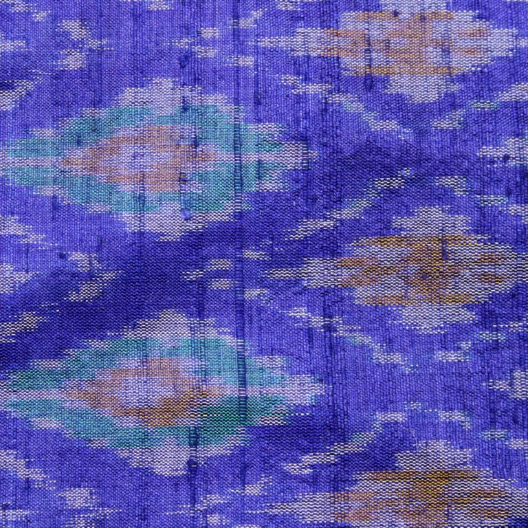 Intrigued Blue Raw Silk Ikat With Multi Color Geometrical Design Finely Knitted Fabric 2