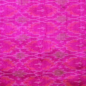 Intrigued Hot Pink Raw Silk Ikat With Multi Color Symmetrical Design Finely Knitted Fabric 1