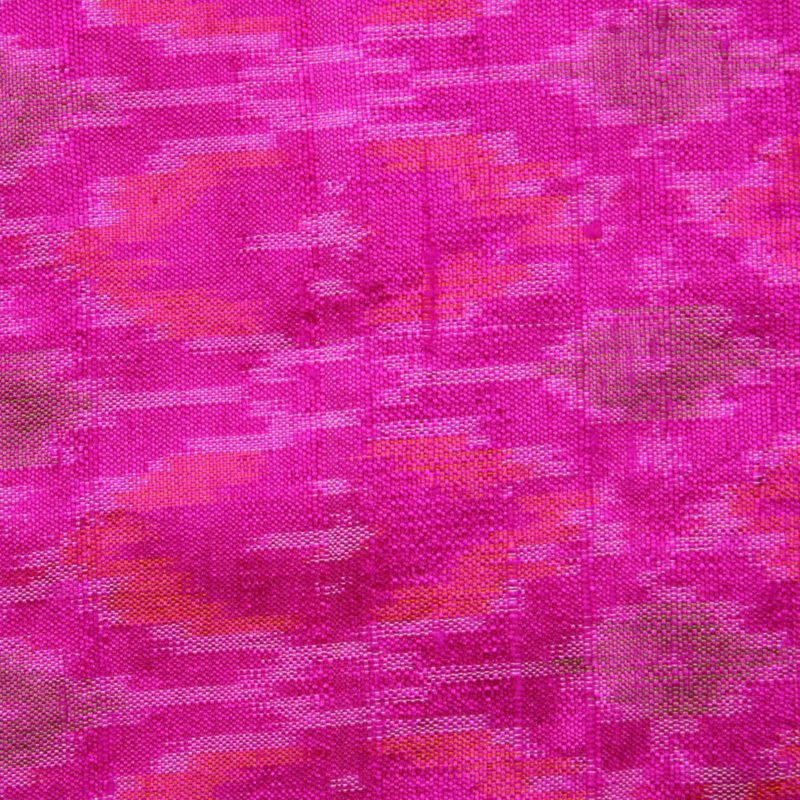 Intrigued Hot Pink Raw Silk Ikat With Multi Color Symmetrical Design Finely Knitted Fabric 2