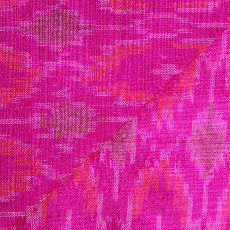 Intrigued Hot Pink Raw Silk Ikat With Multi Color Symmetrical Design Finely Knitted Fabric 3