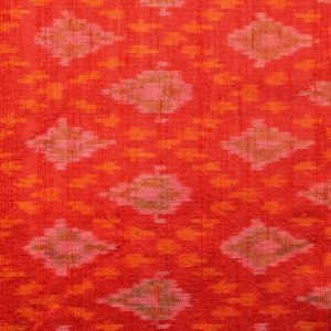 Intrigued Imperial Red Silk Ikat With Multi Color Geometrical Design Finely Knitted Fabric 1