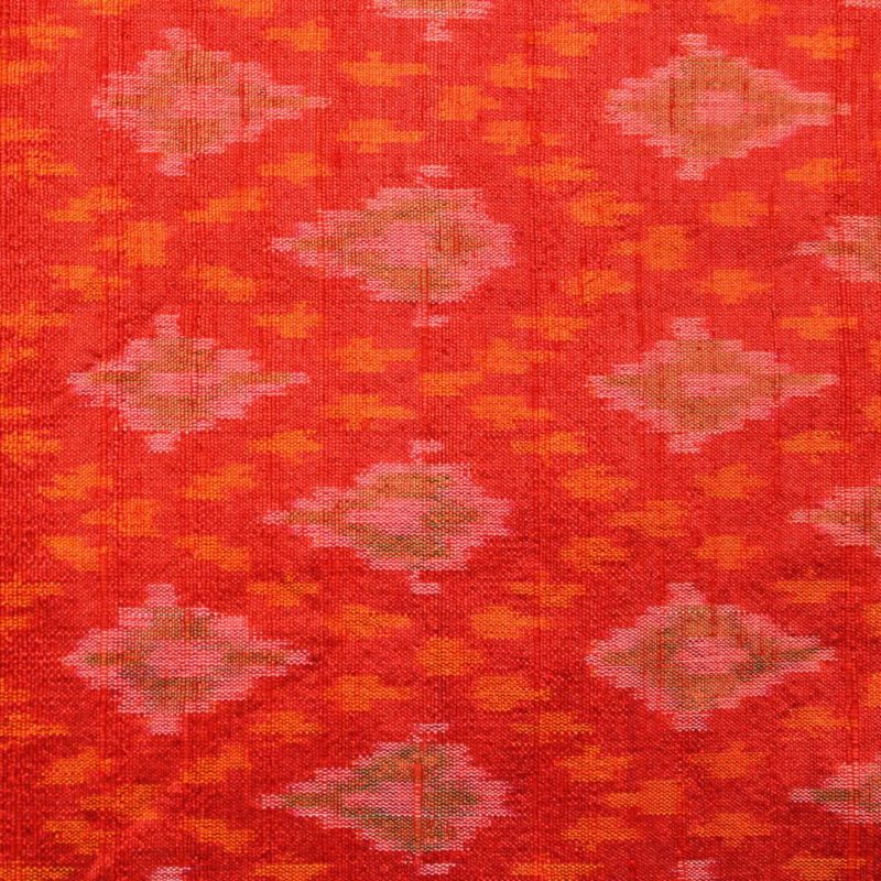 Intrigued Imperial Red Silk Ikat With Multi Color Geometrical Design Finely Knitted Fabric 1
