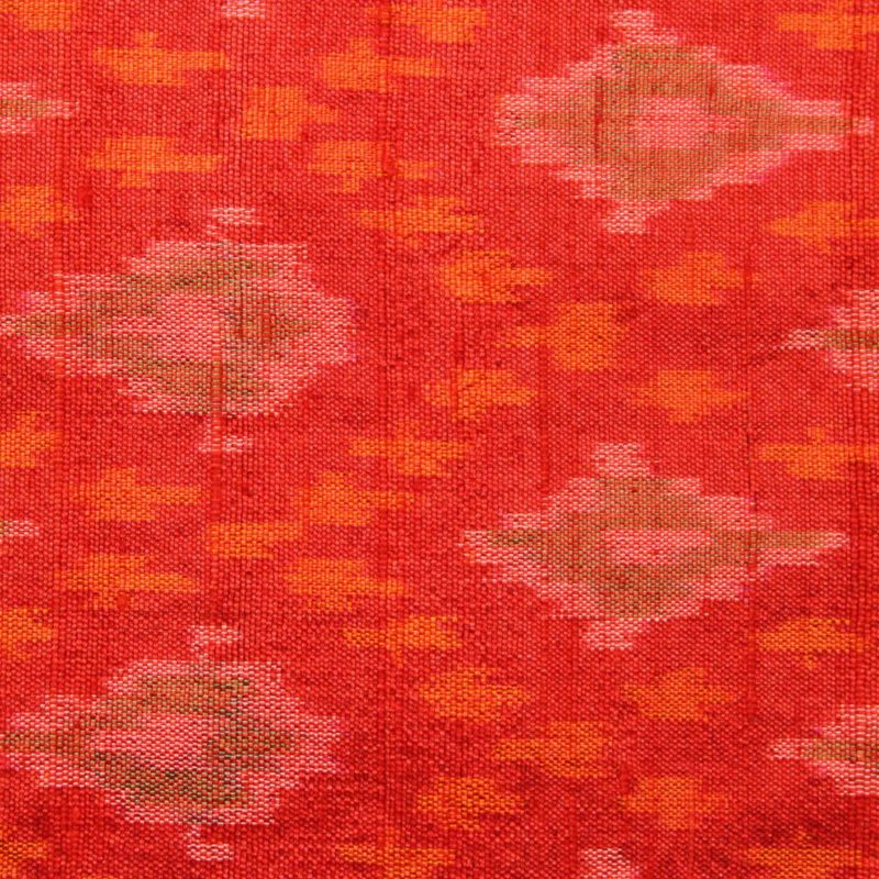 Intrigued Imperial Red Silk Ikat With Multi Color Geometrical Design Finely Knitted Fabric 2