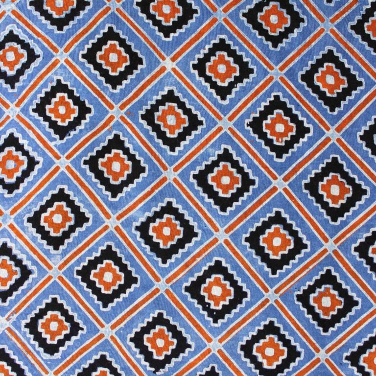 Light Blue Exclusive Handloom Cotton Modal Ajrak With Multicoloured Symmterical Design Printed Fabric 1