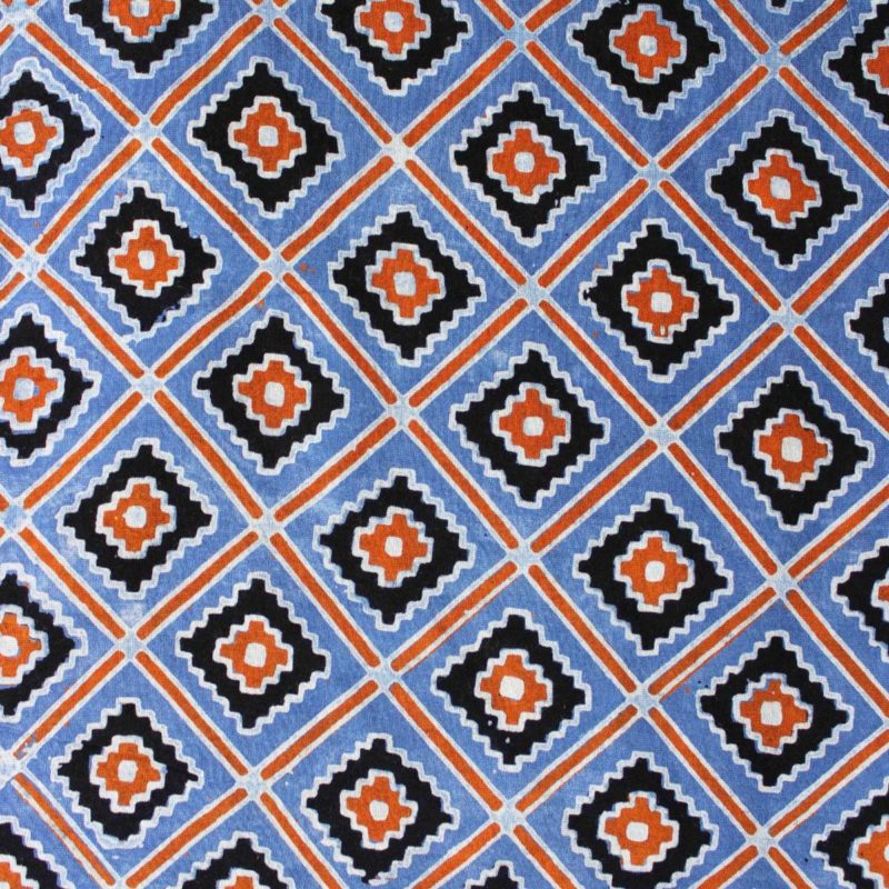 Light Blue Exclusive Handloom Cotton Modal Ajrak With Multicoloured Symmterical Design Printed Fabric 1