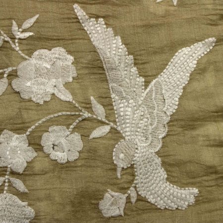 Muga Silk Beige Coloured Lucknowi Thread Type Dyeable With Highly Intrigued Handcrafted Bird Designed Fabric 2