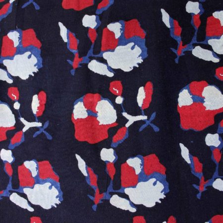 Navy Blue Exclusive Handloom Cotton Modal Ajrak With White And Red Floral Printed Fabric 1