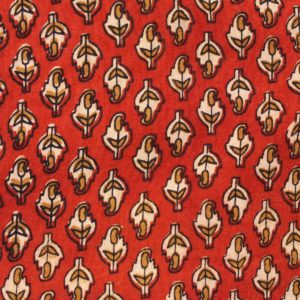 Red Exclusive Handloom Cotton Modal Ajrak With Beige Floral Printed Fabric 1