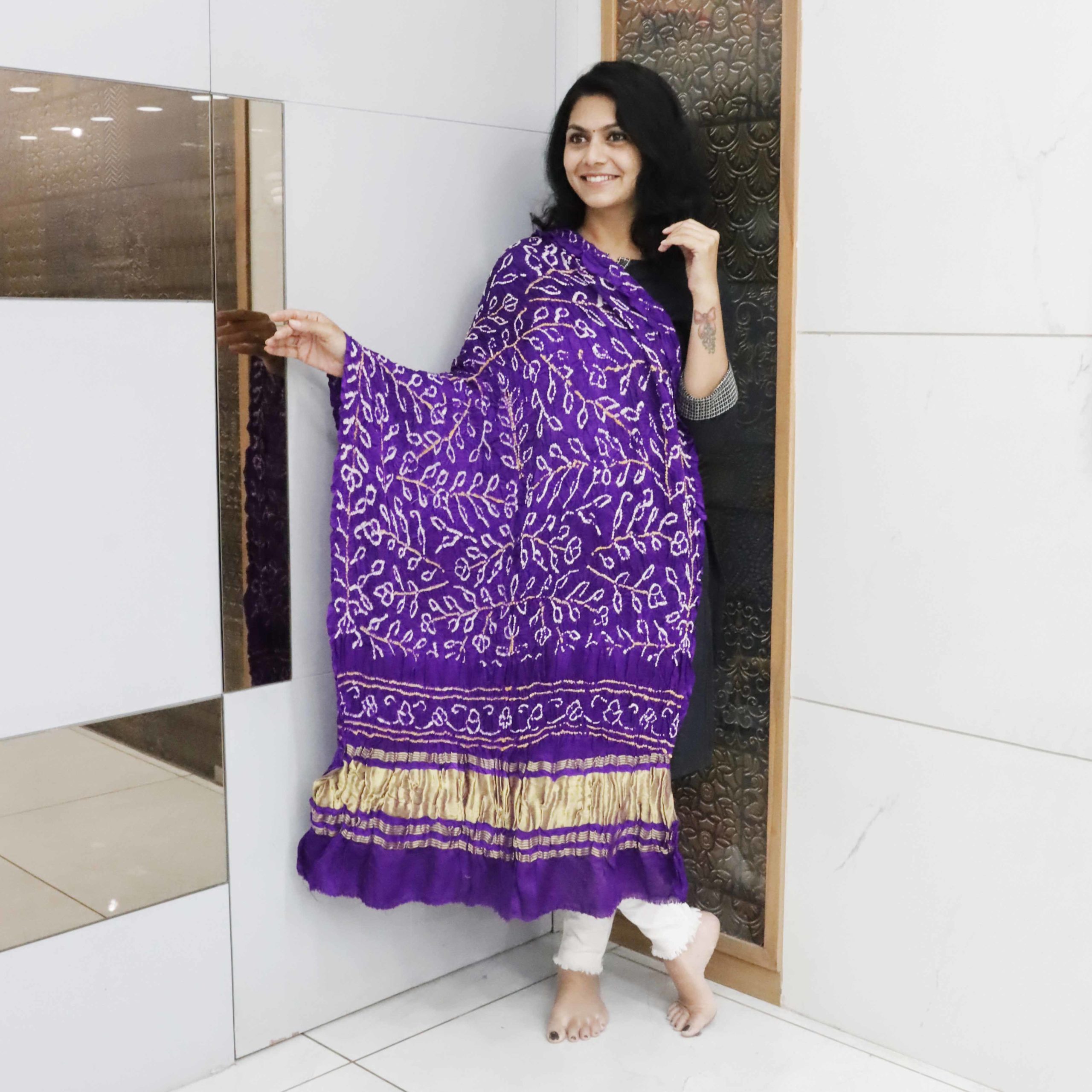 Dupatta Gajji Silk Amba Dal Pattern-Purple
