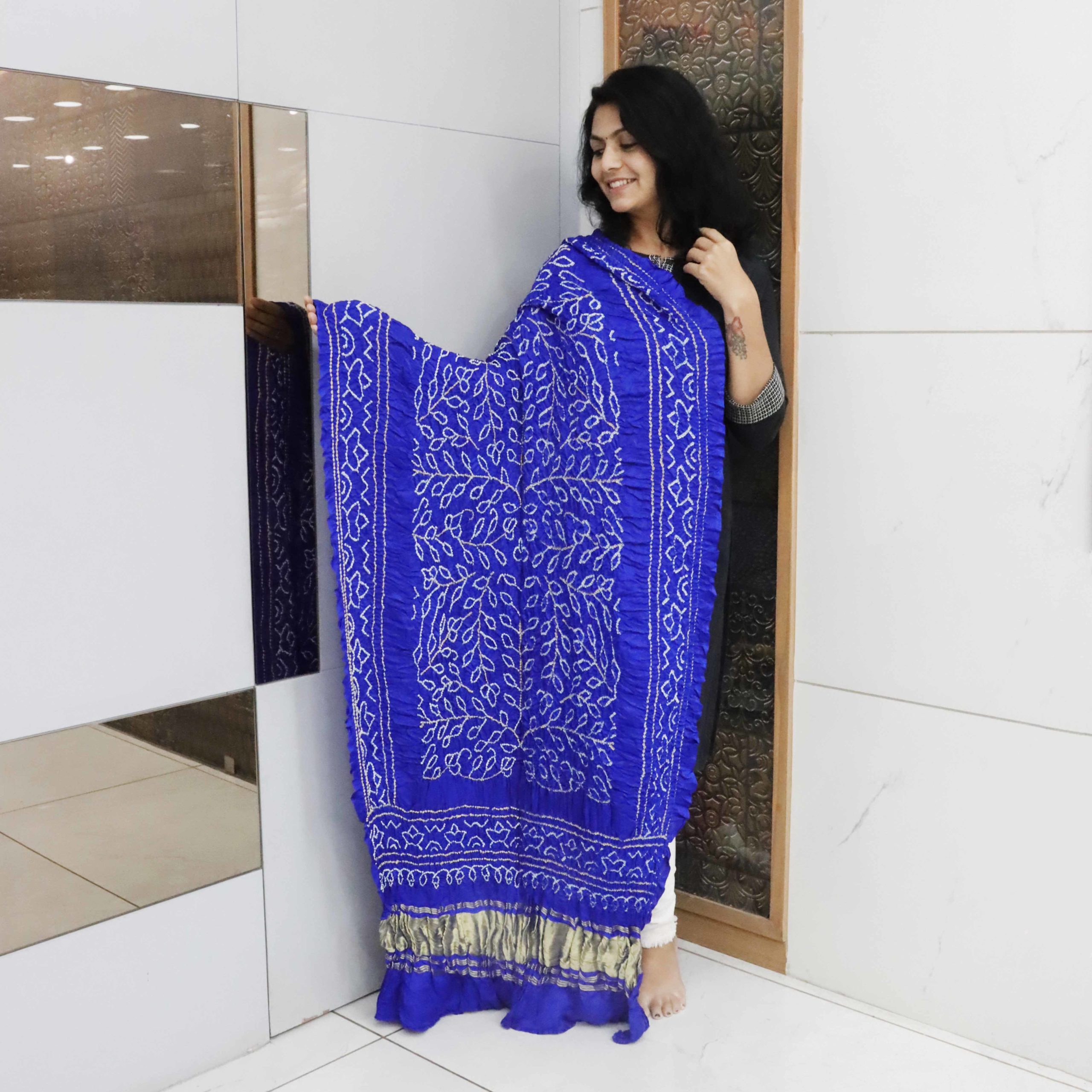 Dupatta Gajji Silk Sikari Pattern-Blue