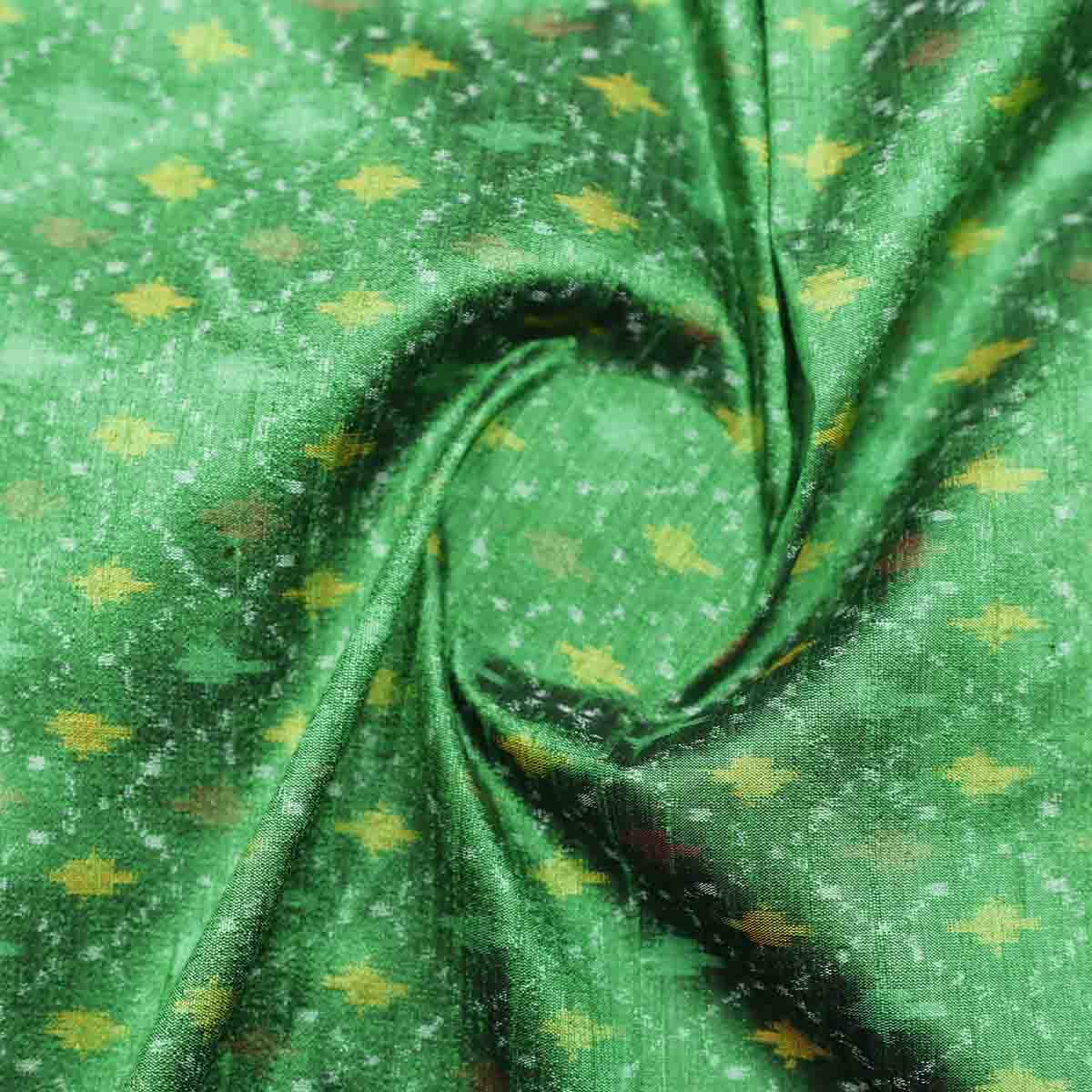 Pure Raw Silk Ikkat  Dark Green