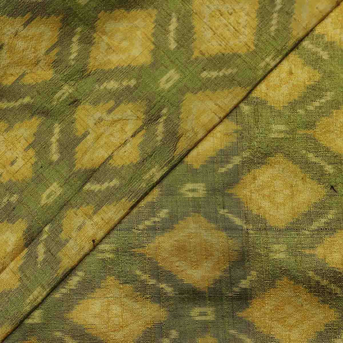 Pure Raw Silk Ikkat  Greenish Yellow (2)
